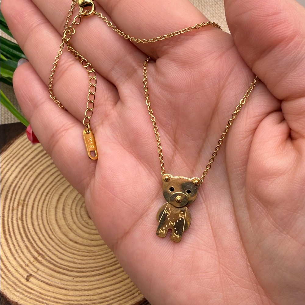 Gold Teddy Bear Pendant Necklace steel 316L